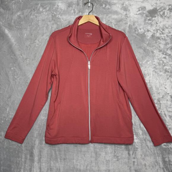 Coldwater Creek Jacket Womens Small Pink Full Zip Mock Neck Pockets Stretch - Picture 1 of 10